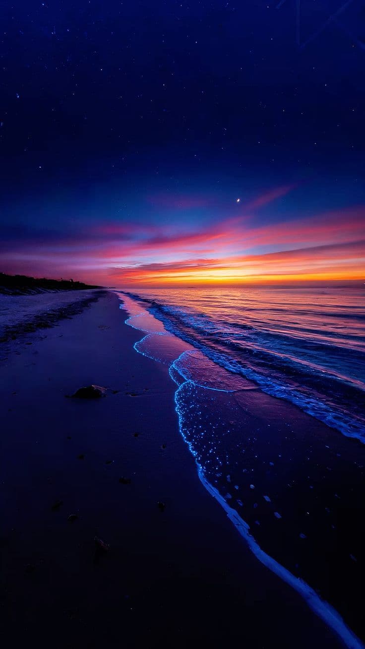 sunset on beach ocean ๐